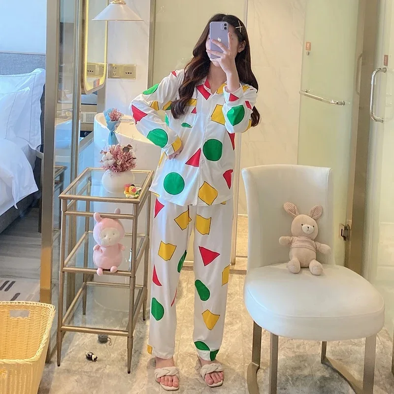 Couple Models Two-Piece Pajamas Japanese Spring and Fall Cute Cartoon Long-Sleeved Women Large Size Comfortable Home Wear Suit