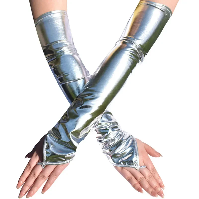 48 سنتيمتر مثير المرأة ورنيش الجلود هوك إصبع قفازات طويلة أكمام أذرع تبريد ملهى ليلي القطب الرقص مرحلة الأداء تأثيري القفازات #4