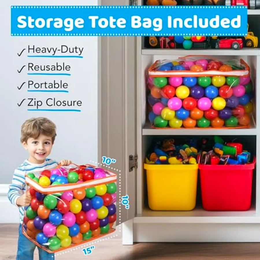 200 boules pour tout-petits avec sac de rangement, 7 couleurs vives, anti-écrasement, grands jouets de jeu pour tentes, piscines et fêtes