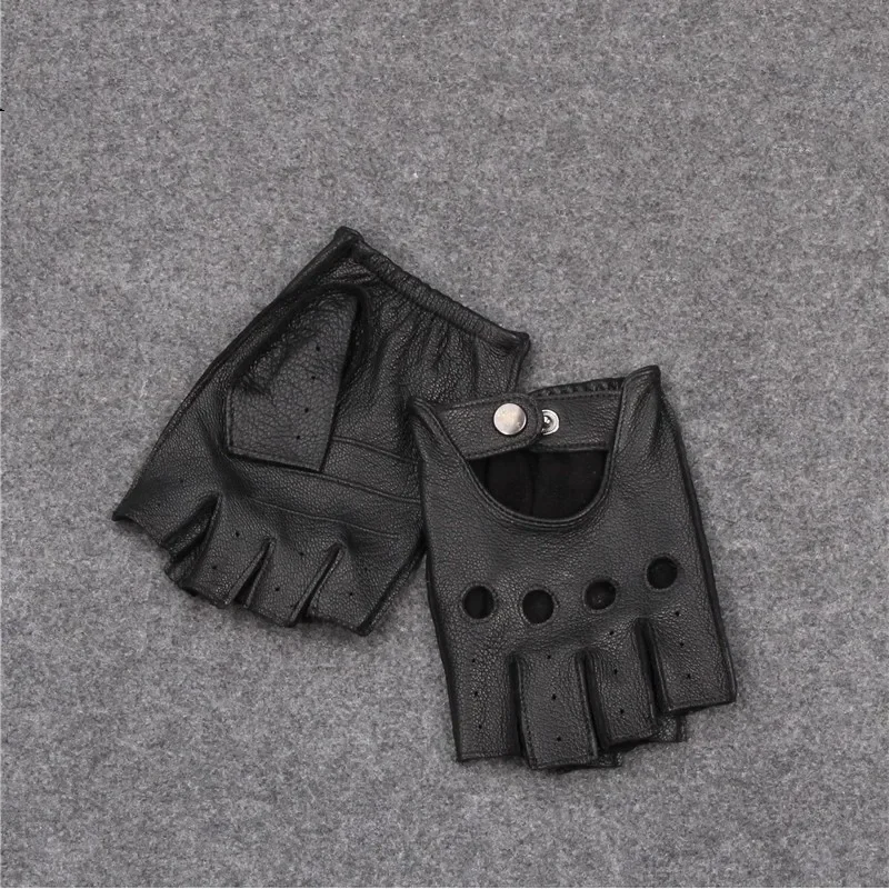 2023 New Men Genuine Leather Gloves Semi-Finger Unlined Slip Male Matching Locomotive Car Driving Mitten Guantes перчатки