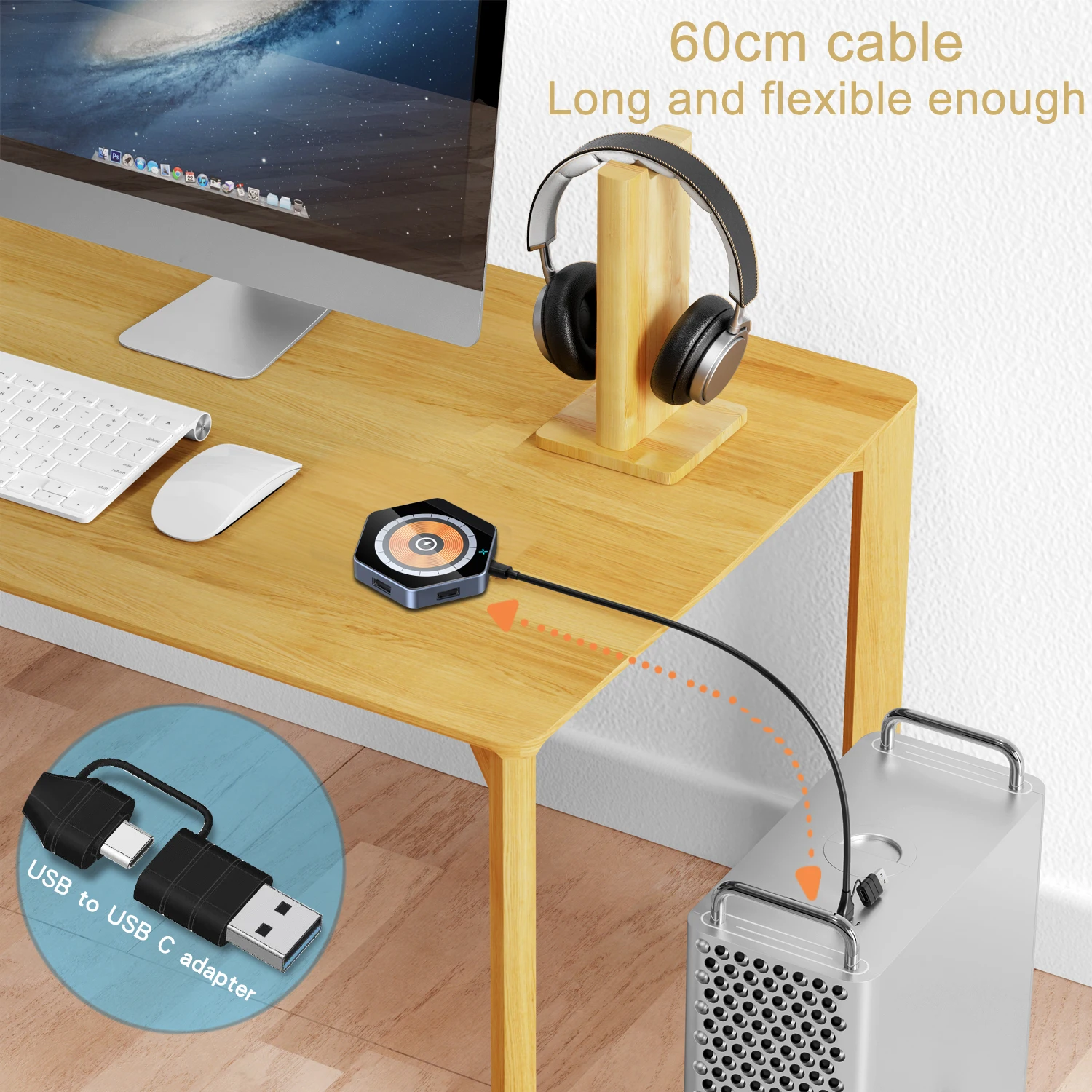 USB3.0 Hub Docking Station ABS USB-C Charging Stand with SD/TF Card Reader Adapter 5Gbps Speed for PC Use