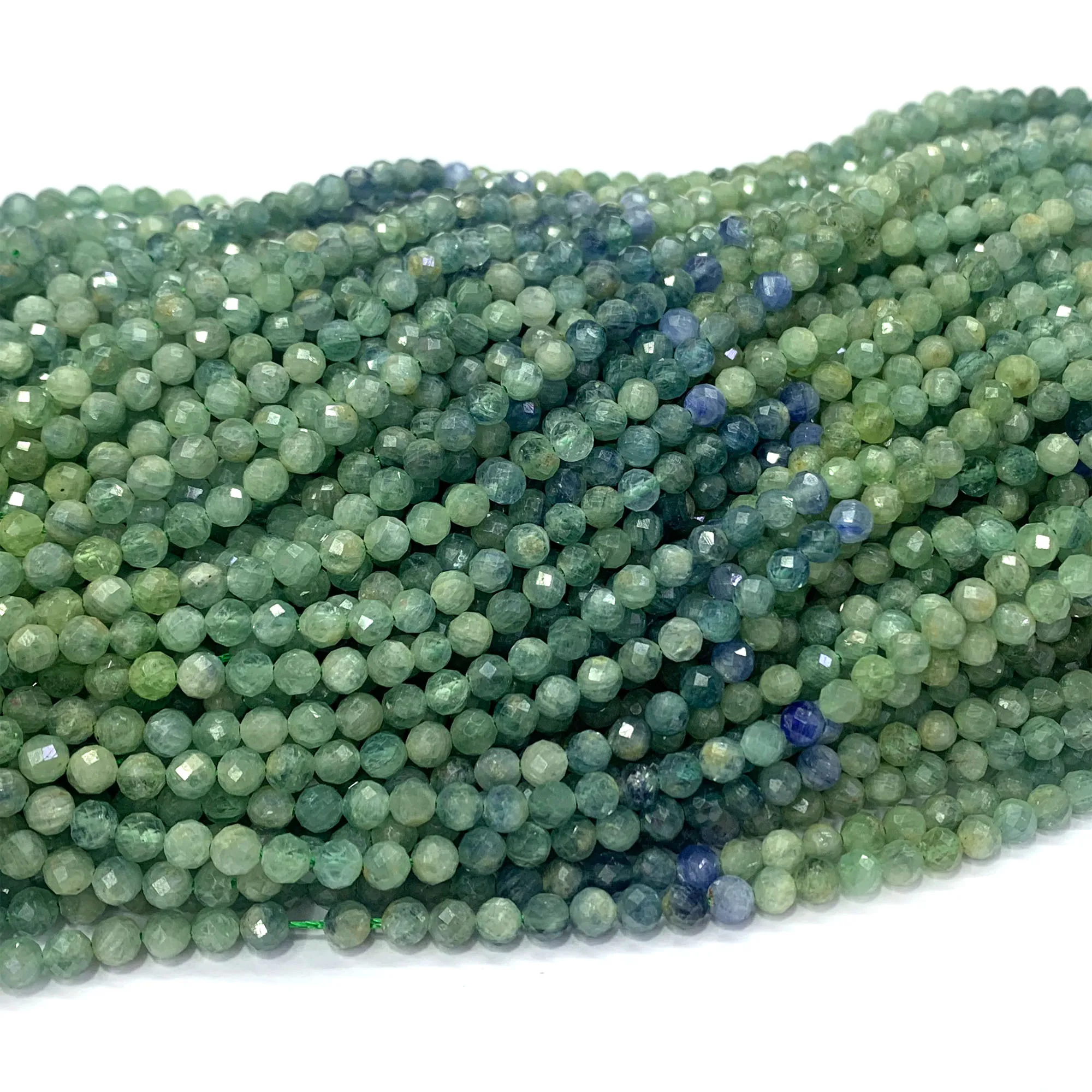 Veemake Natural Green Blue Kyanite Faceted Round Small Beads For Jewelry Making Crystal Gemstones DIY Necklace Bracelets 08615