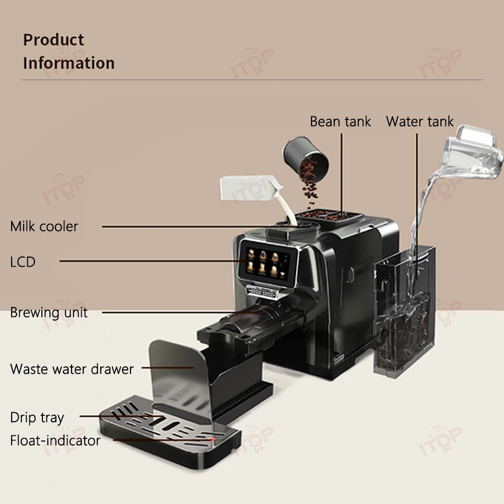 ITOP AC-T6 Cafetière entièrement automatique, 11 types de café de paupières, Lait indispensable électronique, Latte précieux, Machine à café expresso