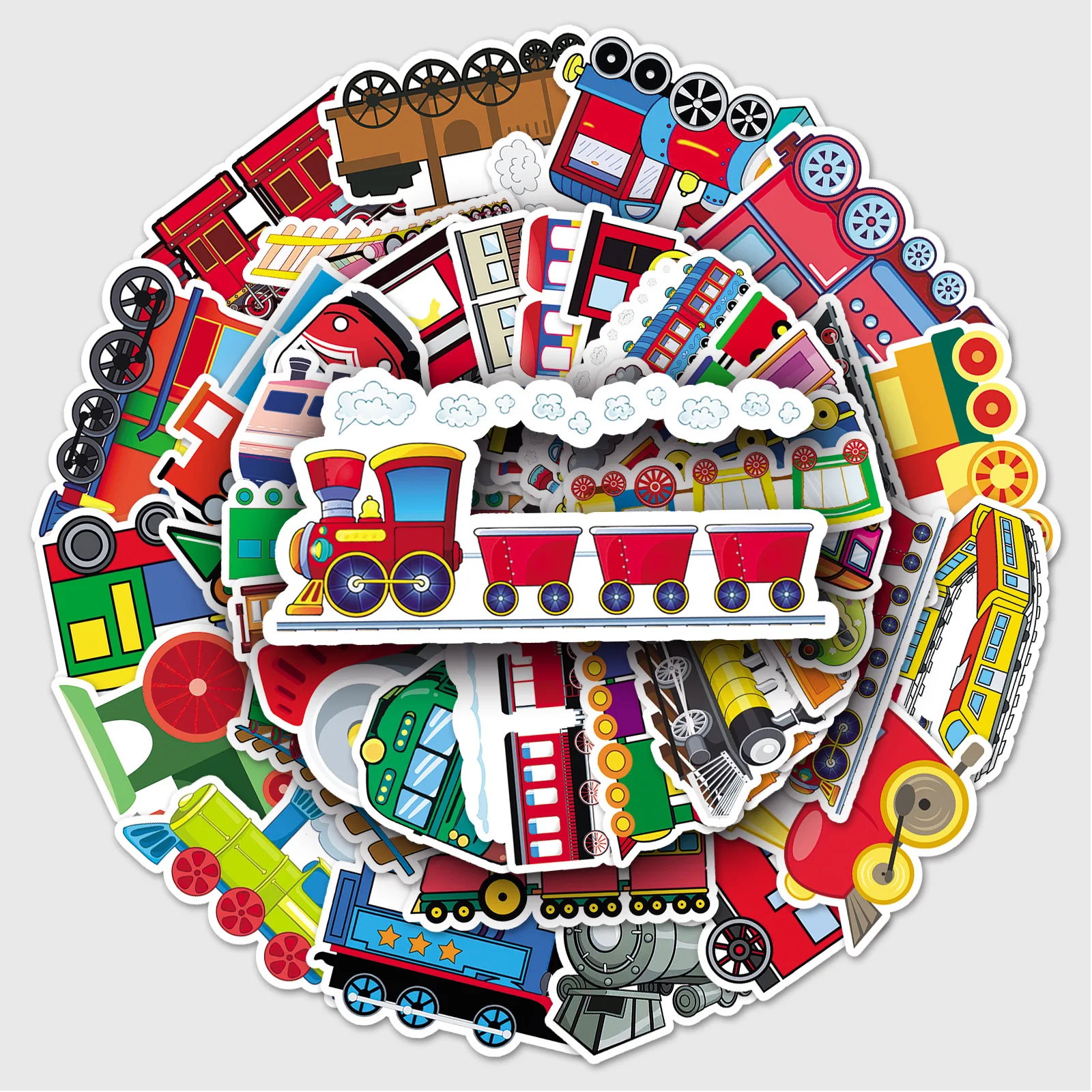 50pcsCartoon Train Stickers, Creative DIY Decals for Scrapbook, Laptop, Skateboard, Suitcase, Guitar & Journal