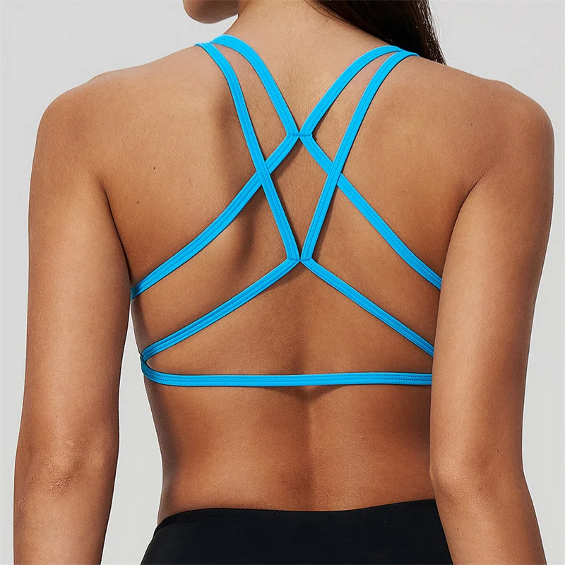 TRY TO BN Color Blocking Yoga Bra Women Hollow Cross 0pen Back Breathable Sports Underwear Fitness Running Workout Gym Clothing