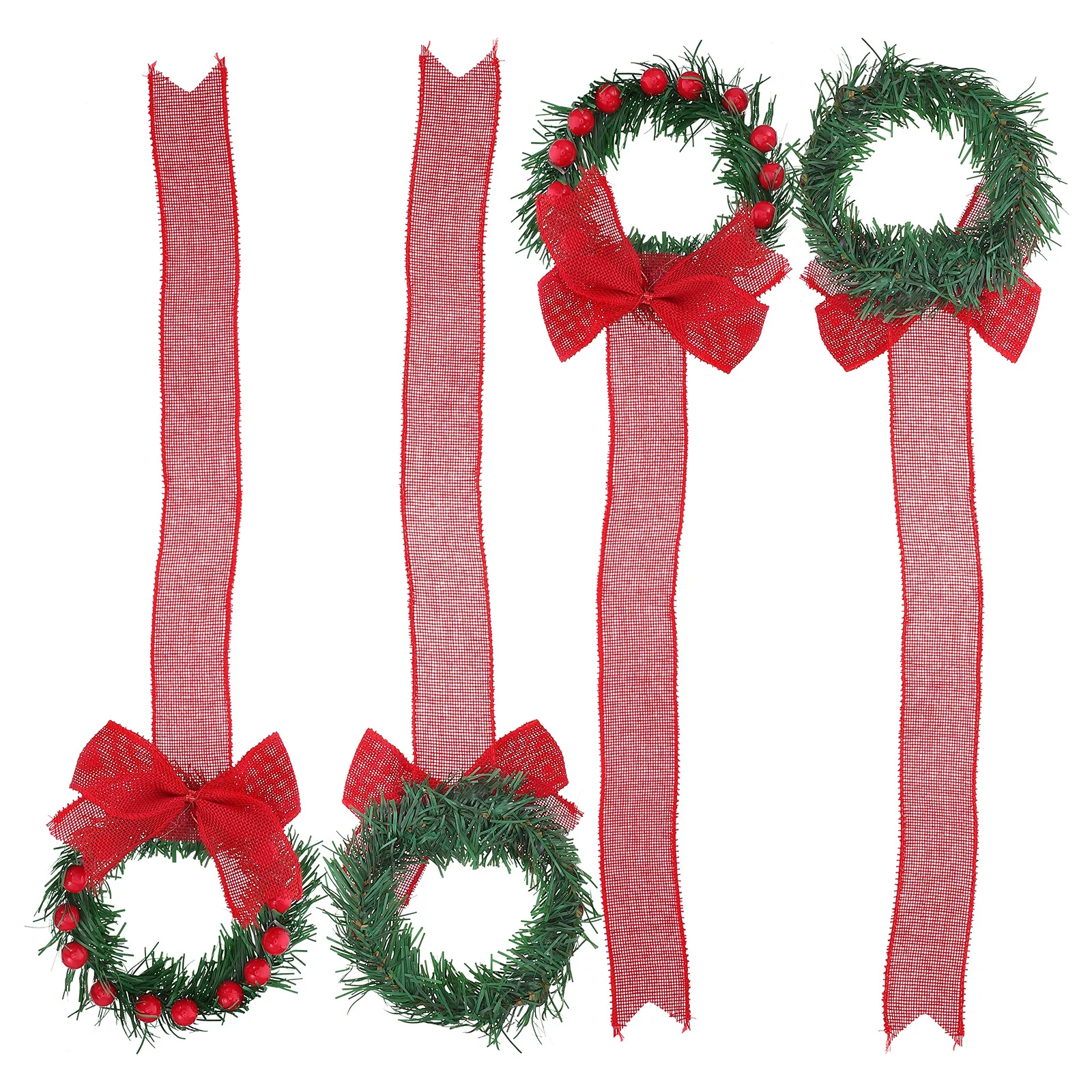 

4Pcs Christmas Hanging Wreath Artificial Red Ribbon Bow Indoor Front Door Window Decoration Garland Festive Holiday Ornament