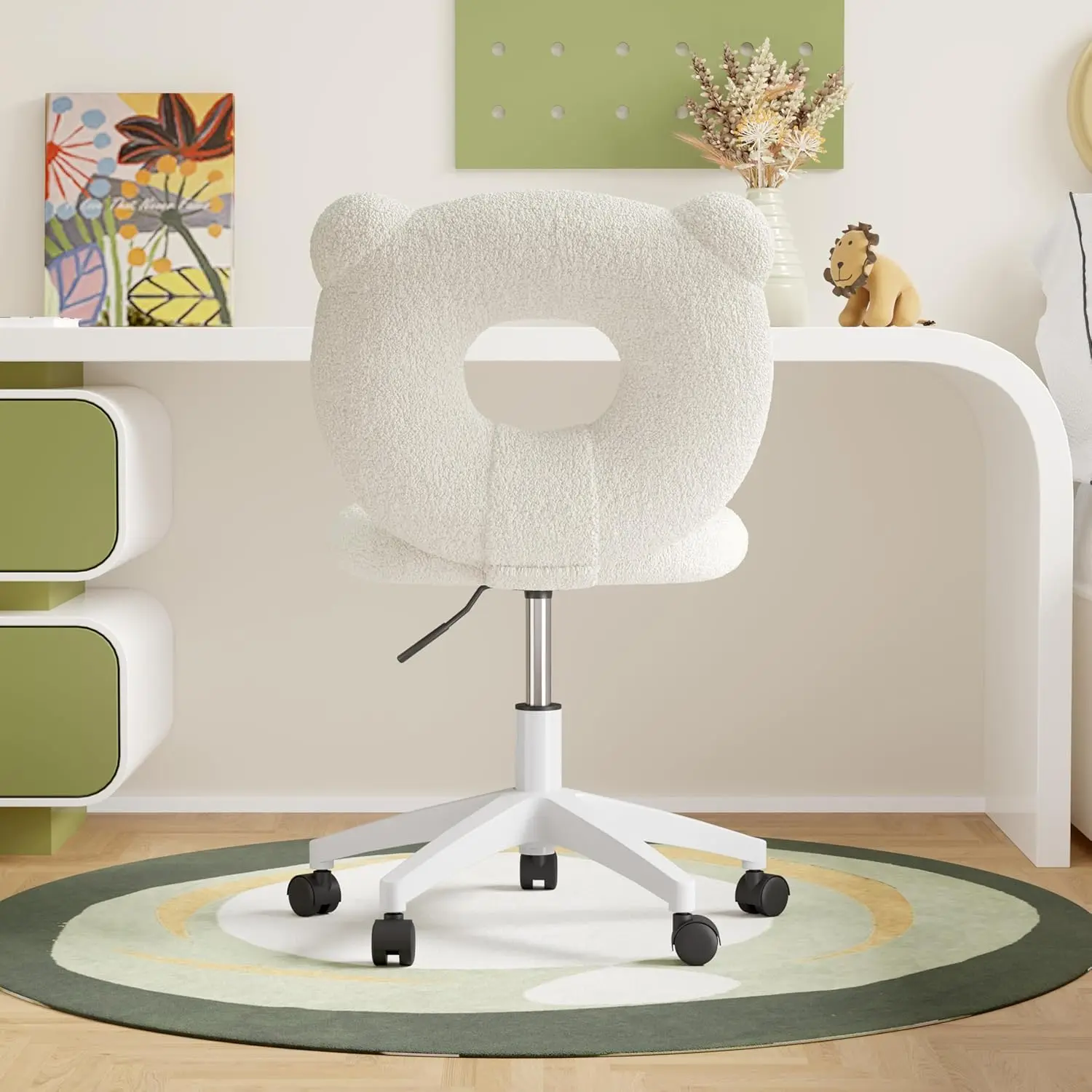 

Детский письменный стул Bear на колесах. Симпатичный офисный стул TeddyFabric, туалетный столик для макияжа для девочек и леди в спальне, чтении, гостиной
