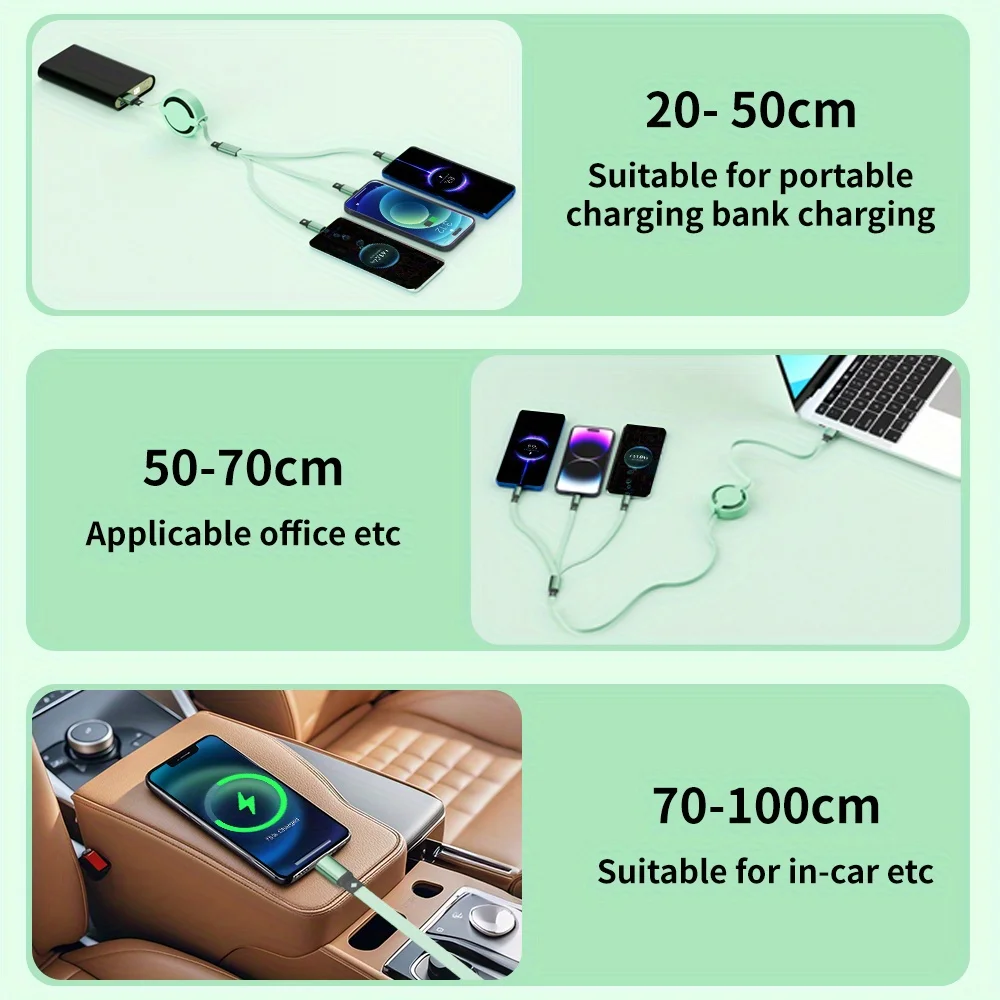 3 In 1 USB Cable  Retractable Data Cord For Iphone Samsung Huawei Xiaomi Multi Port Multiple Charging Wire image 5