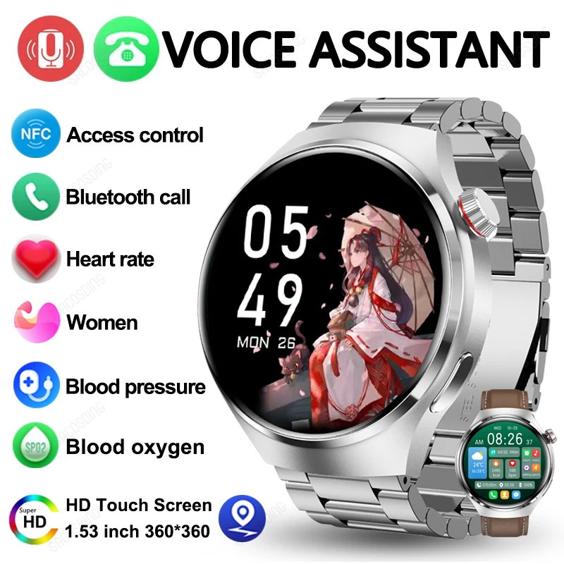 

NFC Smart Watch Men AMOLED 360*360 HD Screen Blood Oxygen Blood Pressure Heart Rate Monitor Bluetooth Call Smartwatch For Huawei