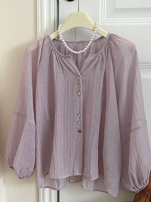 เสื้อผู้หญิงทรงหลวมสไตล์ลำลอง ผ้าฝ้ายสีฟ้าทะเล ป้องกันแสงแดด รุ่นใหม่สำหรับฤดูร้อน