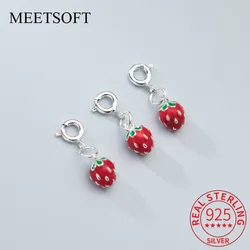 MEETSOFT S925 Sterling Silver Sweet Strawberry With Clasp Charms Of DIY Handmade Buckle Bracelet Necklace Accessory Wholesale