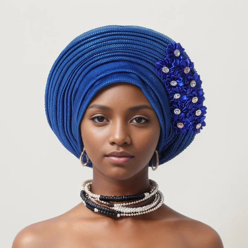 African Headtie Turban Nigerian Wedding Geles Aso Oke Fabric Muslim Headwear Gele Female Head Wraps Sego Headtie Auto Gele