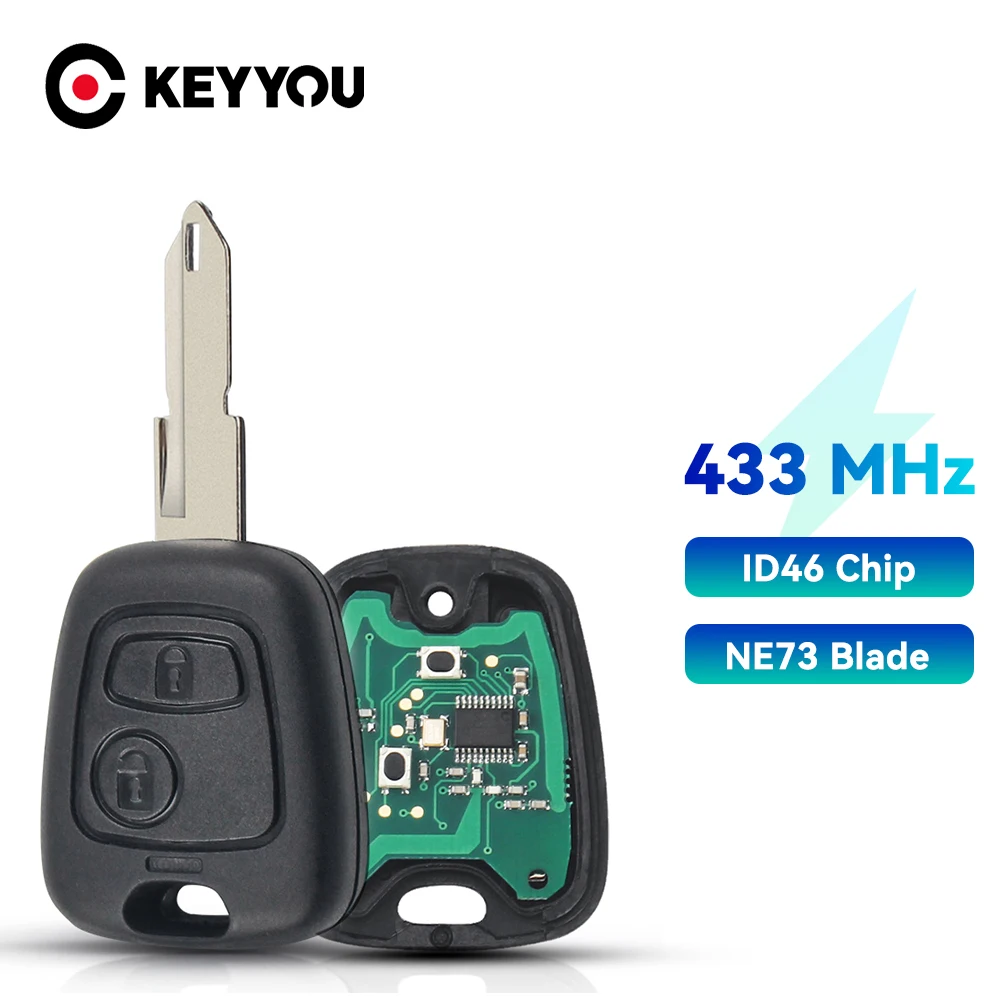 

KEYYOU 2 Buttons PCF7961 Transponder Chip Remote Control Car Key For Peugeot 206 306 405 433MHz Key With PCB Battery NE73 Blade