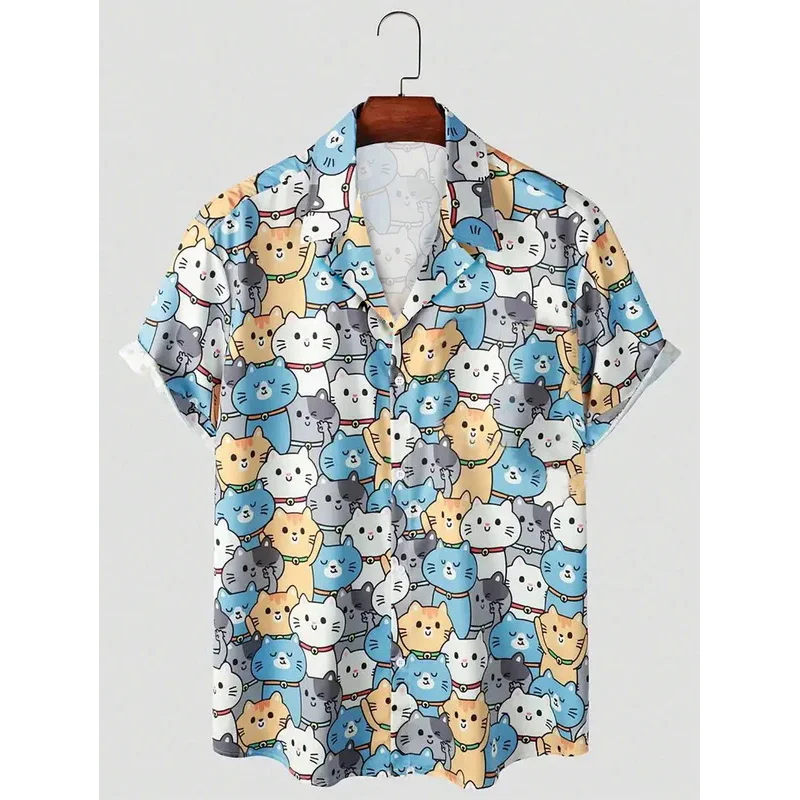 Unisex Fashion Men'S Cute Cat Print Casual Daily Wear 3D Printing Short Sleeve Shirt Fashion Hawaiian Shirts For Men Harajuku