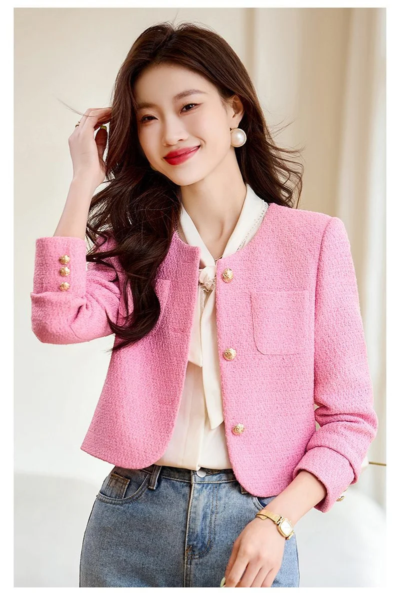 Jaqueta rosa primavera e outono 2025 novo francês high-end curto casaco para mulher blazer terno amarelo jaquetas moda superior trench coa