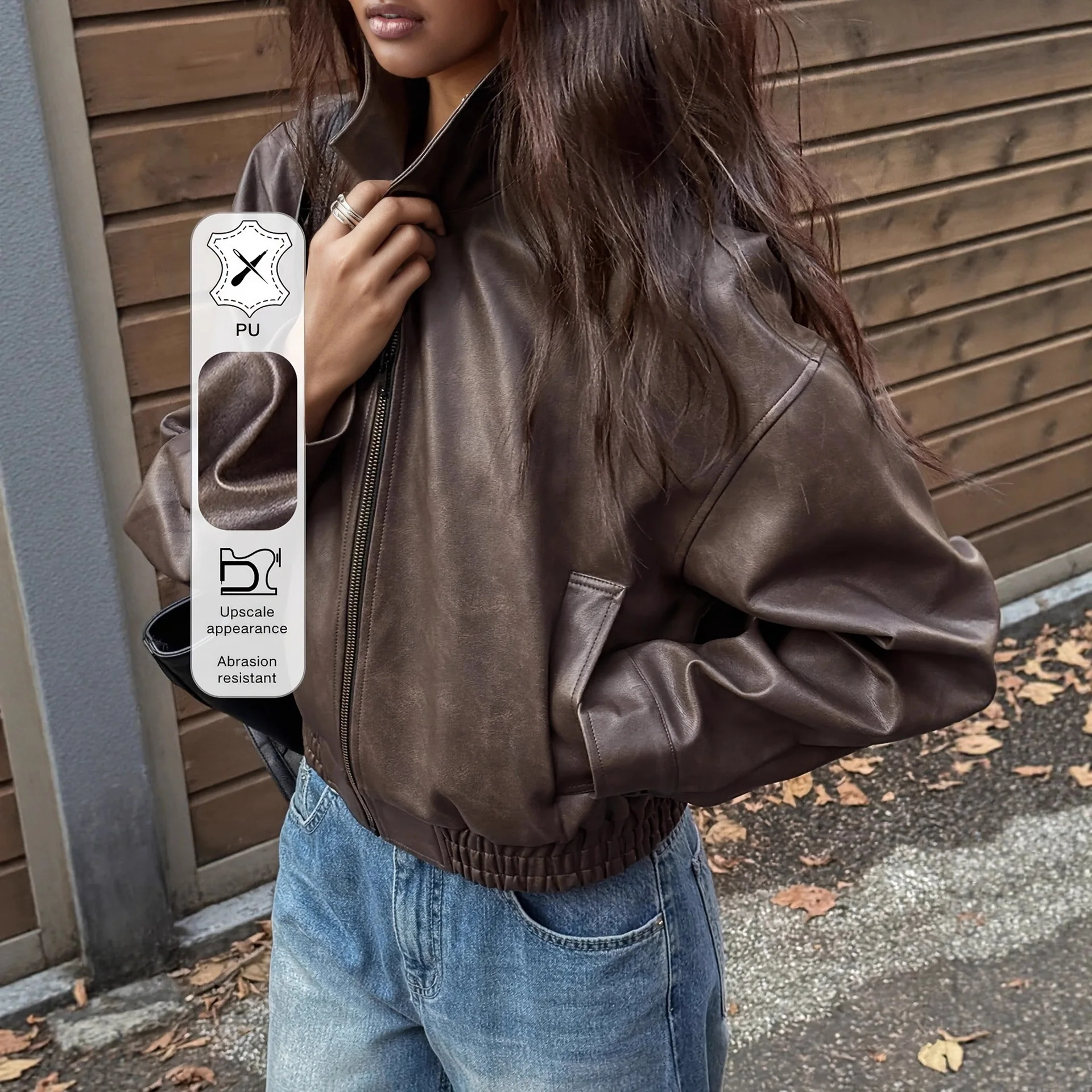 New Loose Long Sleeve Leather Jacket for Women, Designed for a Fashionable and Casual Commute