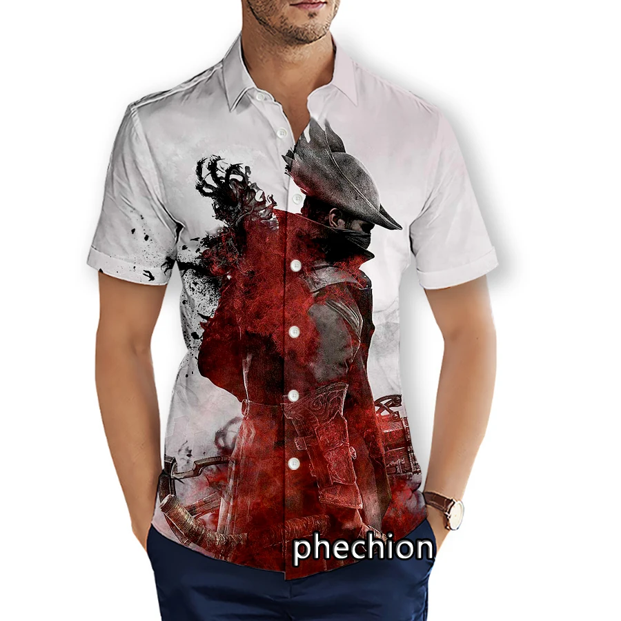 phechion Summer Mens Short Sleeve Beach Shirts Bloodborne 3D Printed Casual Shirts Fashion Streetwear Men Tops X125