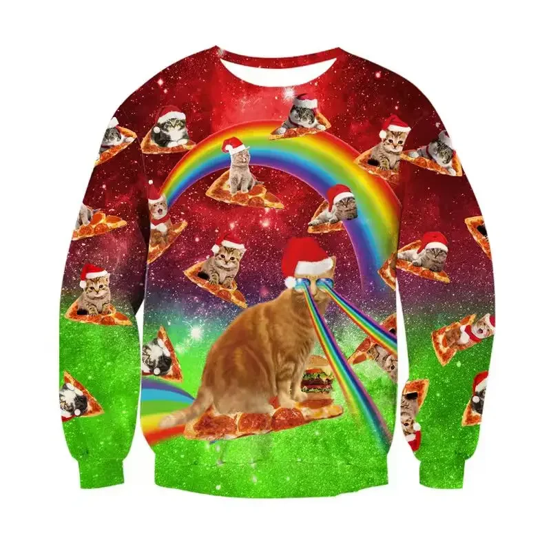 Novel Cool Party Christmas Ugly Sweater For Men Unique Neon Print Santa Snowman Animal Pullover Sweatshirt Fashion Festival Top