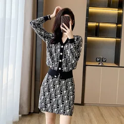 Winter Women Dresses Set Fashion Casual Long Sleeved Sweet Girl Style Temperament Commuting Pullover Dress