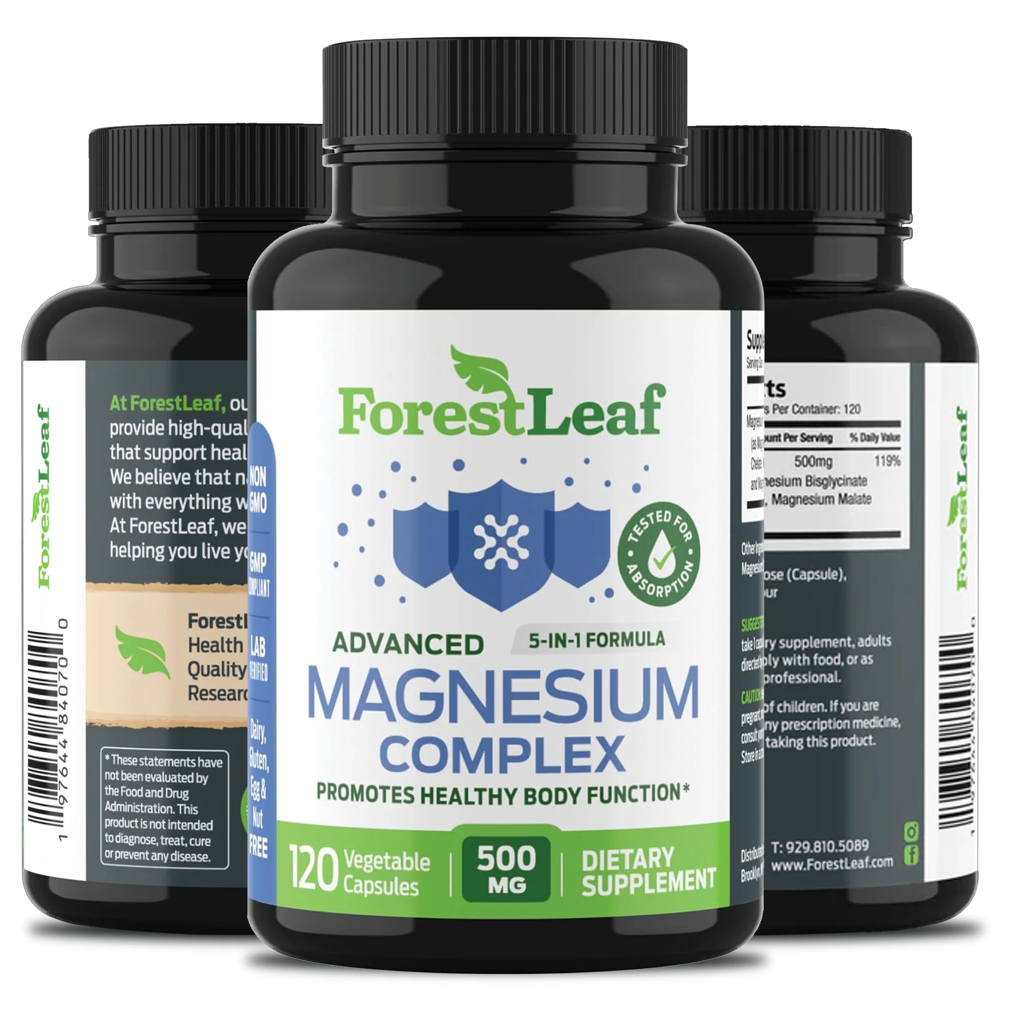 

Magnesium Complex Capsules - Support Muscle, Bone, Heart Health, Improve Sleep, Stress & Anxiety Relief - Dietary Supplement