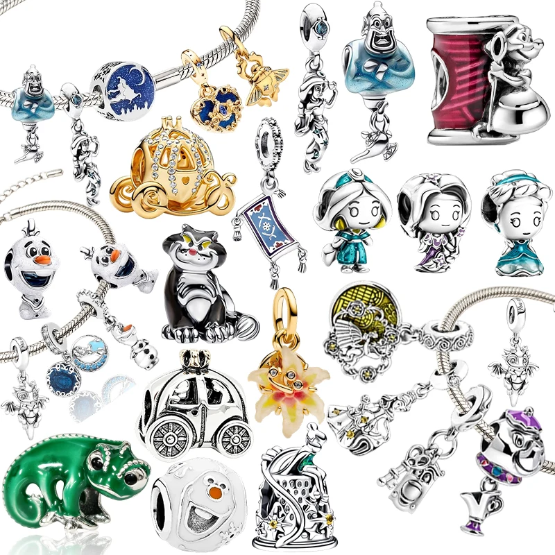 NEW Cinderella, the Little Mermaid, the Beauty and the Beast Alice in Wonderland Charm Beads Fit Snake Bracelet DIY Jewelry Gift