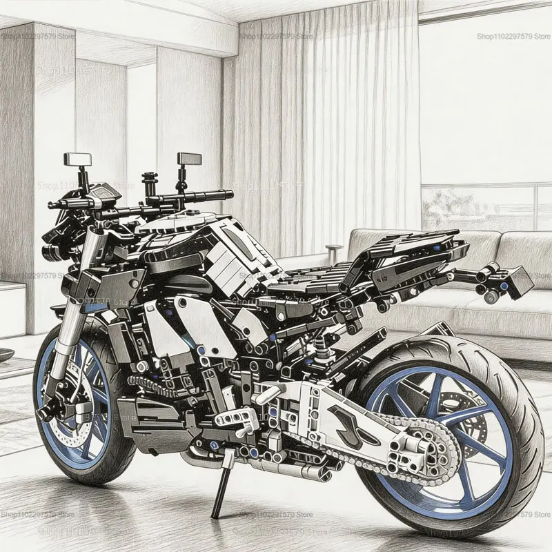 1400+PCS Racing Motorcycle Building Blocks Kit DIY Technical Motorbike Model Collectible Brick Construction Toy Gift for Adults