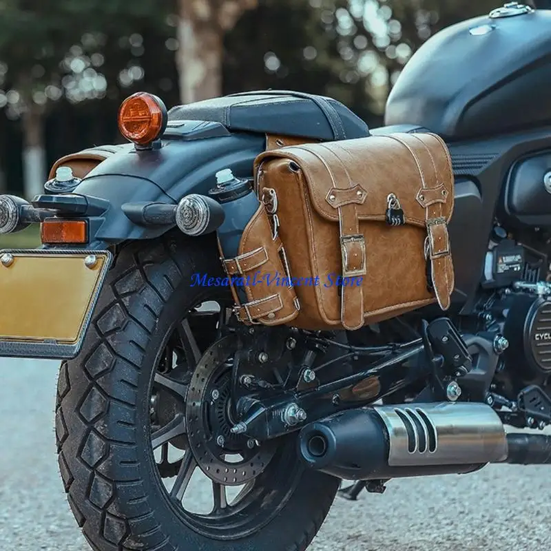 A70F Motorrad-Werkzeugtasche, Retro-Stil, Satteltasche, universelle wasserdichte Leder-Seitentasche, Reisegepäcktasche über – Detail 5