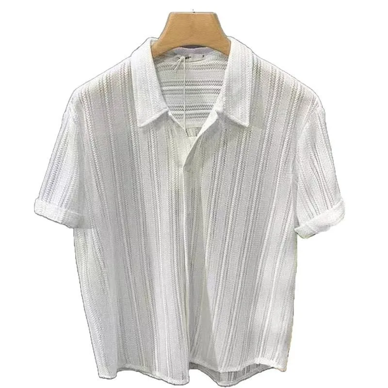 2025, hohl, kurzärmelig, dünn, modisch, kurzärmelig, Textur, französisches, leichtes, luxuriöses, lockeres Frühlings- und Sommeroberteil für Herren