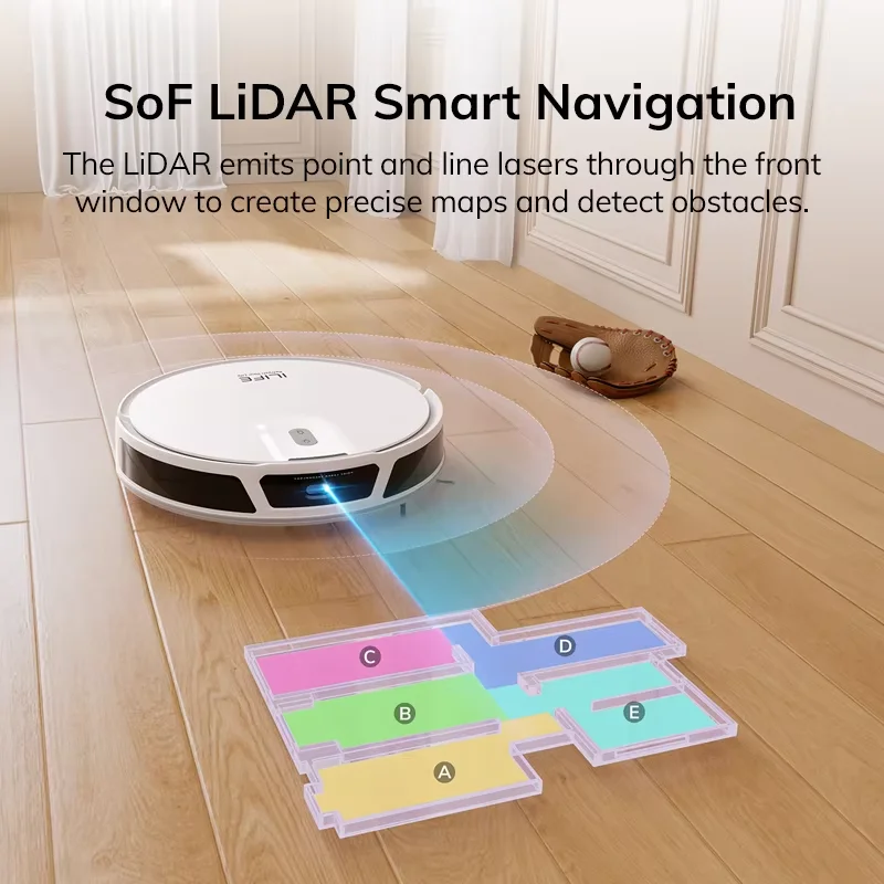 Aspiradora robot ILIFE V20, succión de 5000 Pa, navegación inteligente SOF LiDAR, control por aplicación, limpieza personalizable, autorecargable 4