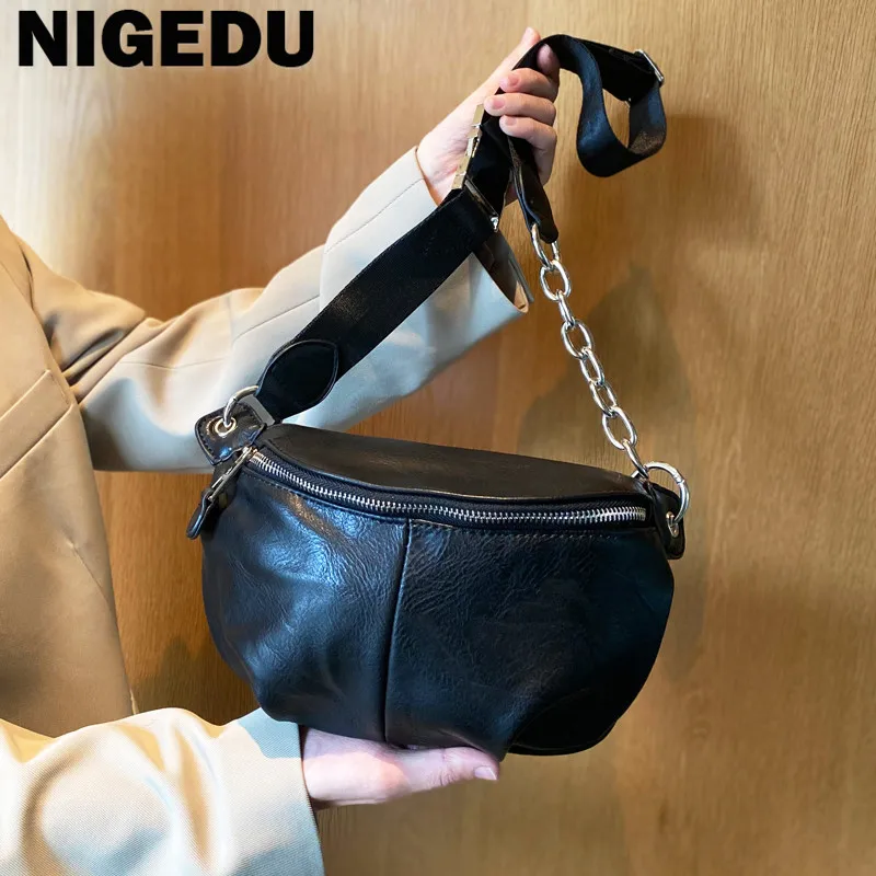 Female Chest bag chain Crossbody Bags For Women 2023 new Shoulder bags Small PU Leather ladies Waist Pack Breast phone wallet