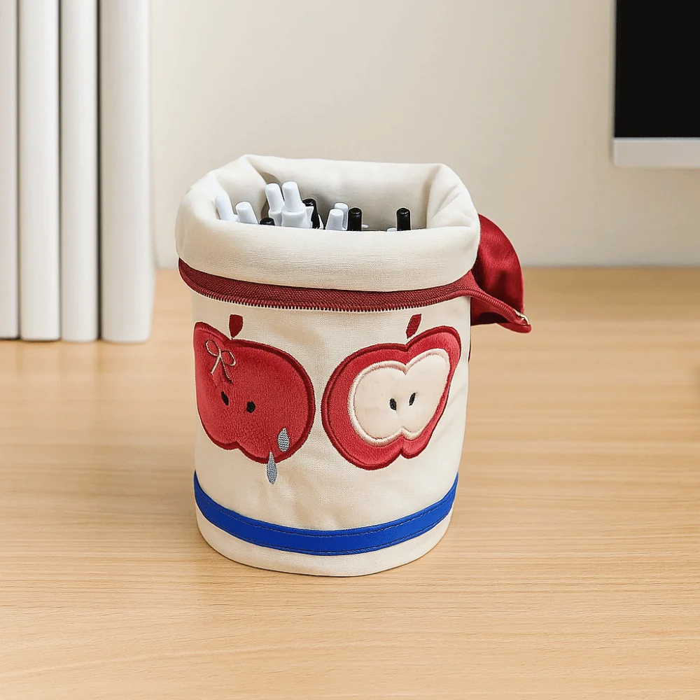 Desktop Storage Cartoon Cat Stationery Bag Korean Style Large Capacity Handheld Pen Container Aesthetic Water Cup Shape