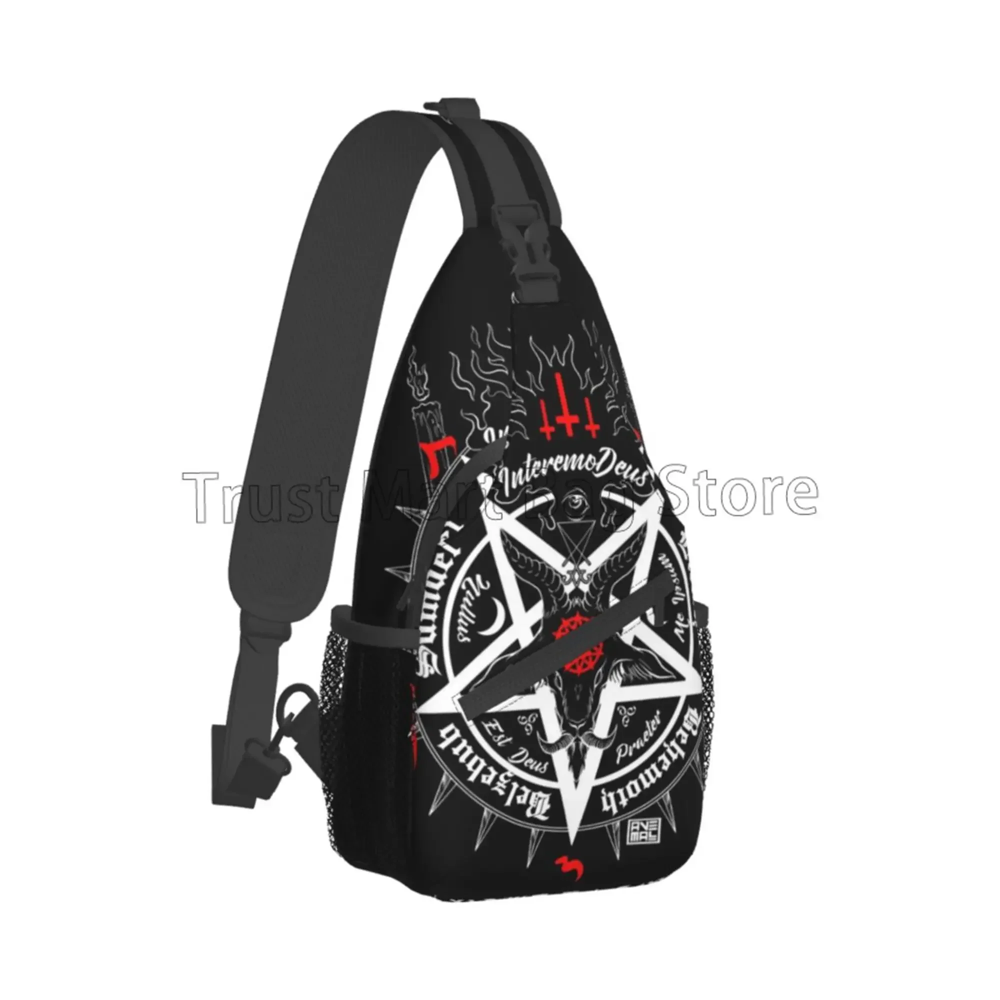 Black Satan Skull Dead Goat Head Graphic Sling Bag Casual Chest Shoulder Bag Unisex Crossbody Backpack for Travel Sports Hiking