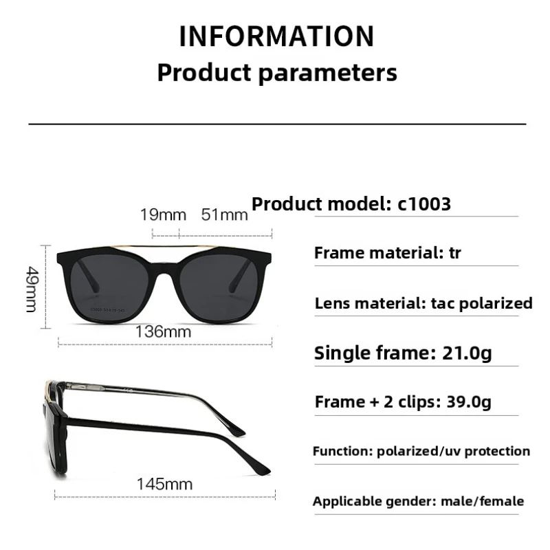 CLLOIO New 3-in-1 Multifunctional Magnetic Clip Polarized Sunglasses Fashion Women Cat Eye Anti Blue Light Prescription Glasses