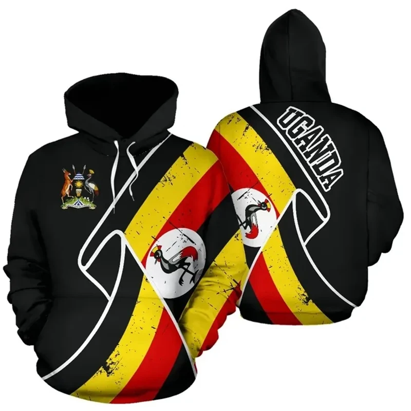 Uganda Flag Map Graphic Sweatshirts  Africa Country Hoodies For Men Clothes Casual Boy Hoody National Emblem Streetwear Tops