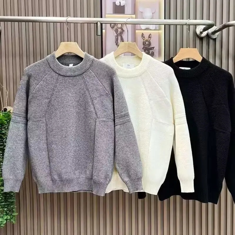 

Loose Fit round Ne Knitwear Pine Pattern Men's Sweater Retro Sle Casual Top for Autumn Winter Polyester Fiber