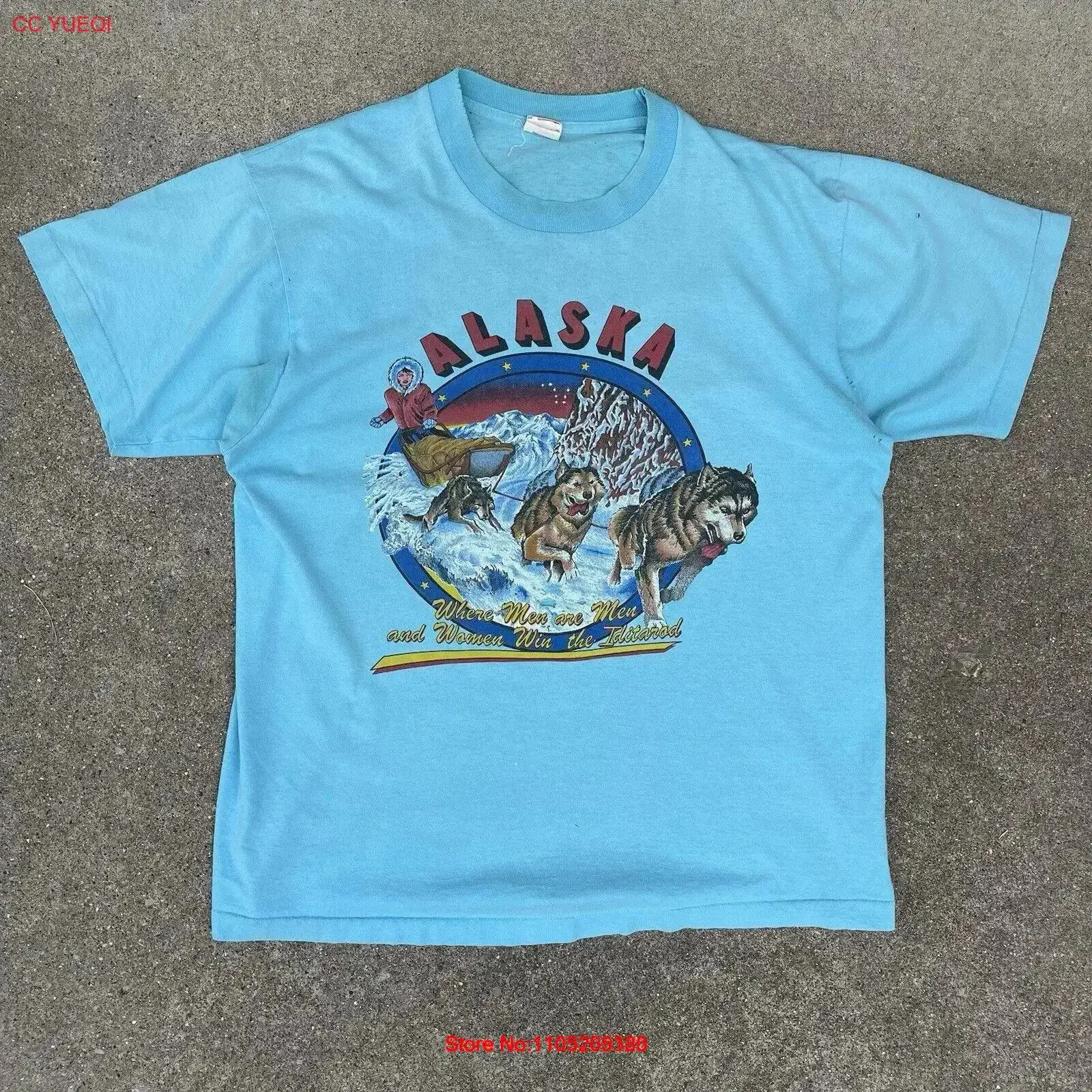

Винтажная зимняя футболка с собакой Alaska Nature, потертая винтажная потертая повседневная футболка 90-х годов для повседневной носки, универсальная графическая мужская футболка