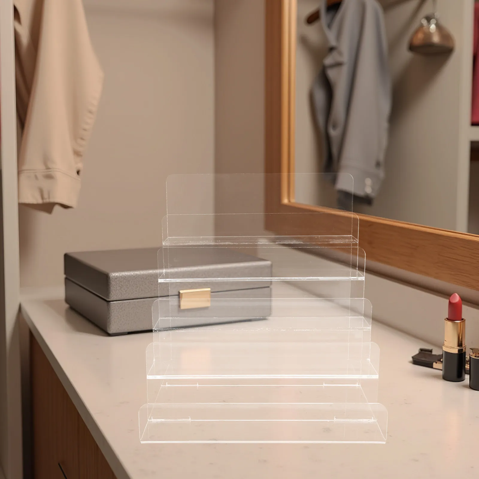 

5 Tier Acrylic Display Shelf Clear Riser Stand For Wallets Sunglasses Jewelry Makeup Perfume Handbags Organizer Storage Rack