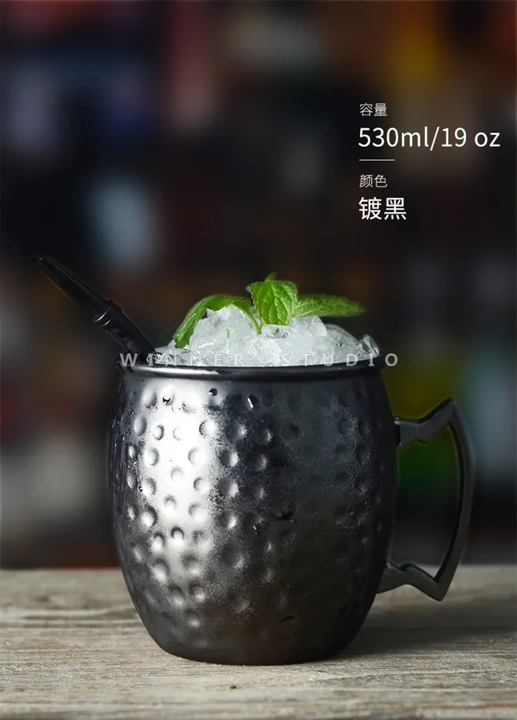 530 مللي الفولاذ المقاوم للصدأ النحاس تصفيح مطروق طبل نمط موسكو البغل المشروبات القدح أكواب مع مقبض #4