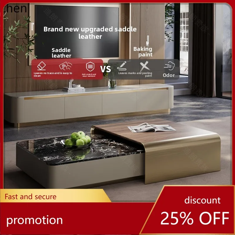 

HXL Marble Coffee Table Combination Living Room High-End Black Walnut Solid Wood Coffee Table