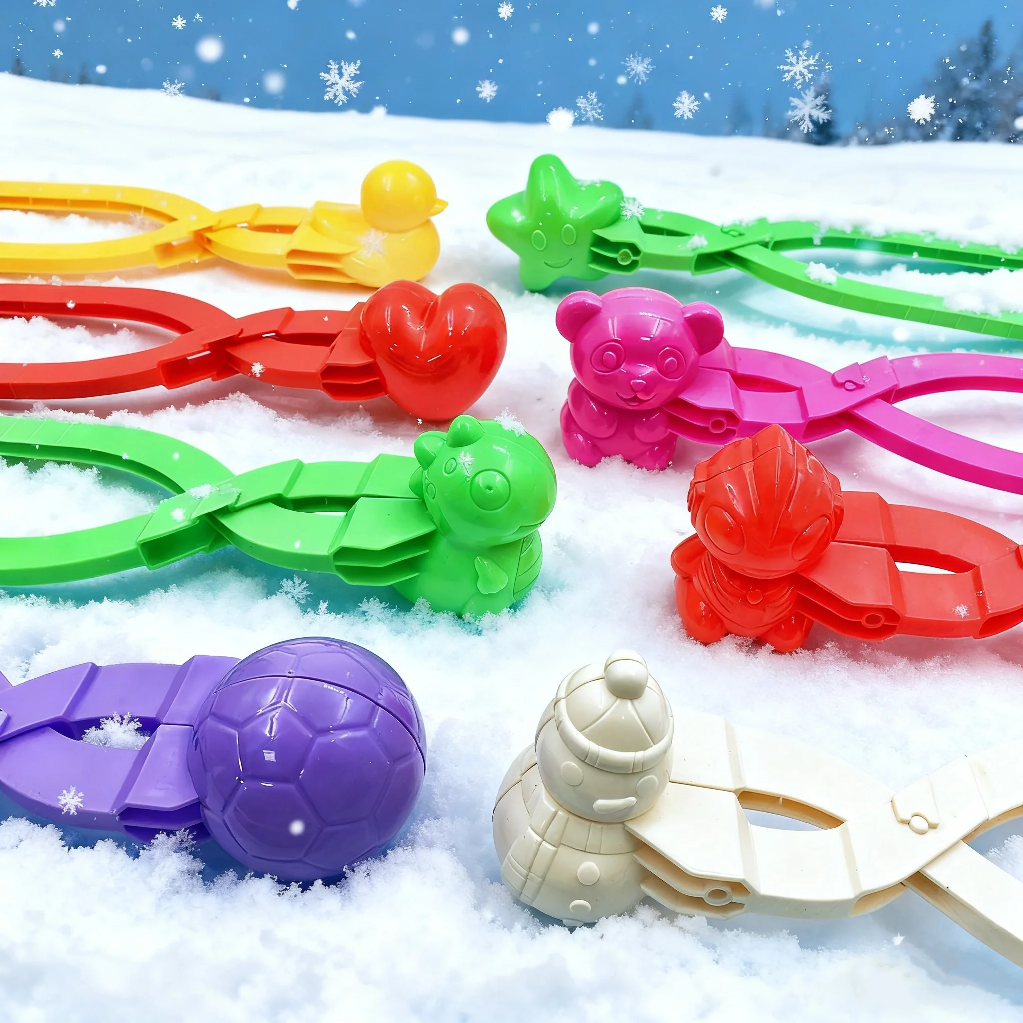 

Creative 3D printing snow clip with multiple shapes to choose from, fast forming snowballs, snowball fights, and snowman making