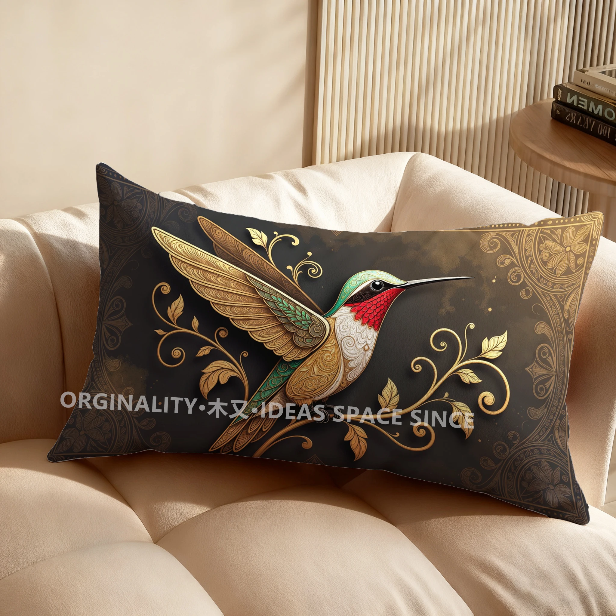 2D Exquisite Hummingbird Pattern Pillow Suitable For Sofa Bedroom Car Pillow Cover Cushion Rectangular Back Cushion