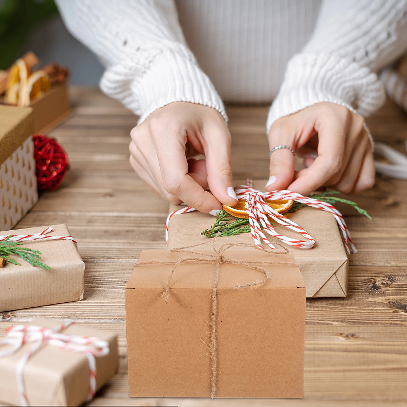 

10pcs Square Brown Kraft Present Boxes 5.8X5.8X3.9Inch Sturdy Packaging Hemp Rope Tags Diy Gift Boxes For Birthday Holiday Party