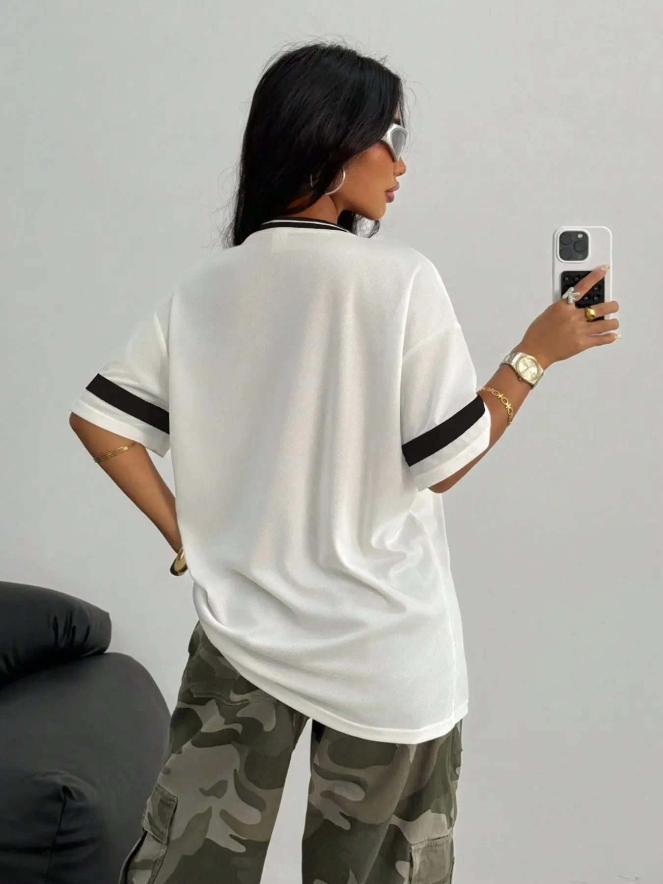 Vintage Oversized Mesh V Neck  - đánh giá và giá Women'S Fashion Rugby Shirt