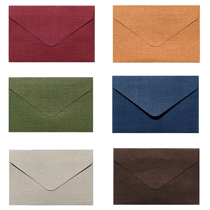 50pcs Wholesale Linen Textured Triangle Envelope Colorful Paper Wedding Party Invitation Greeting Card Brown wine red 105*70mm