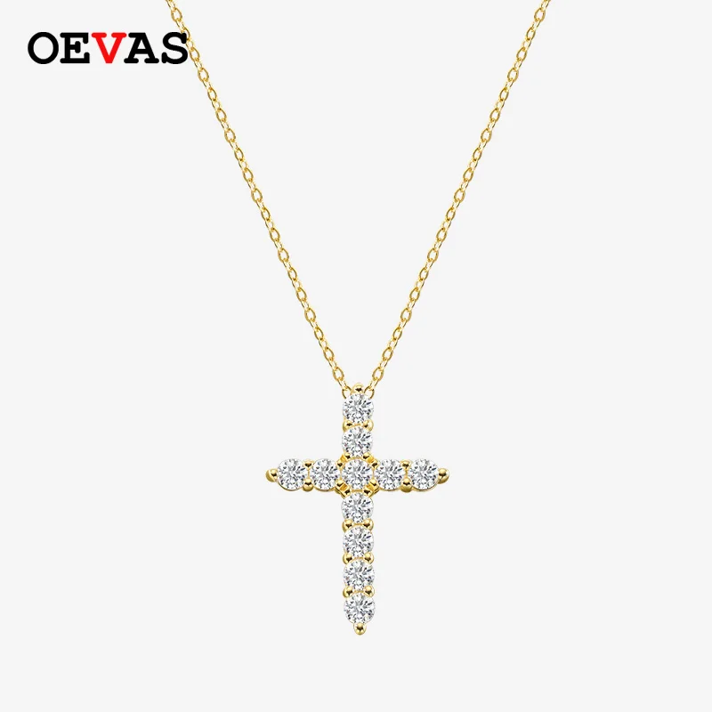 

OEVAS Real 3MM Moissanite 100% 925 Sterling Silver Sparkling O-shaped Chain Pendnat Necklaces For Women Party Fine Jewelry