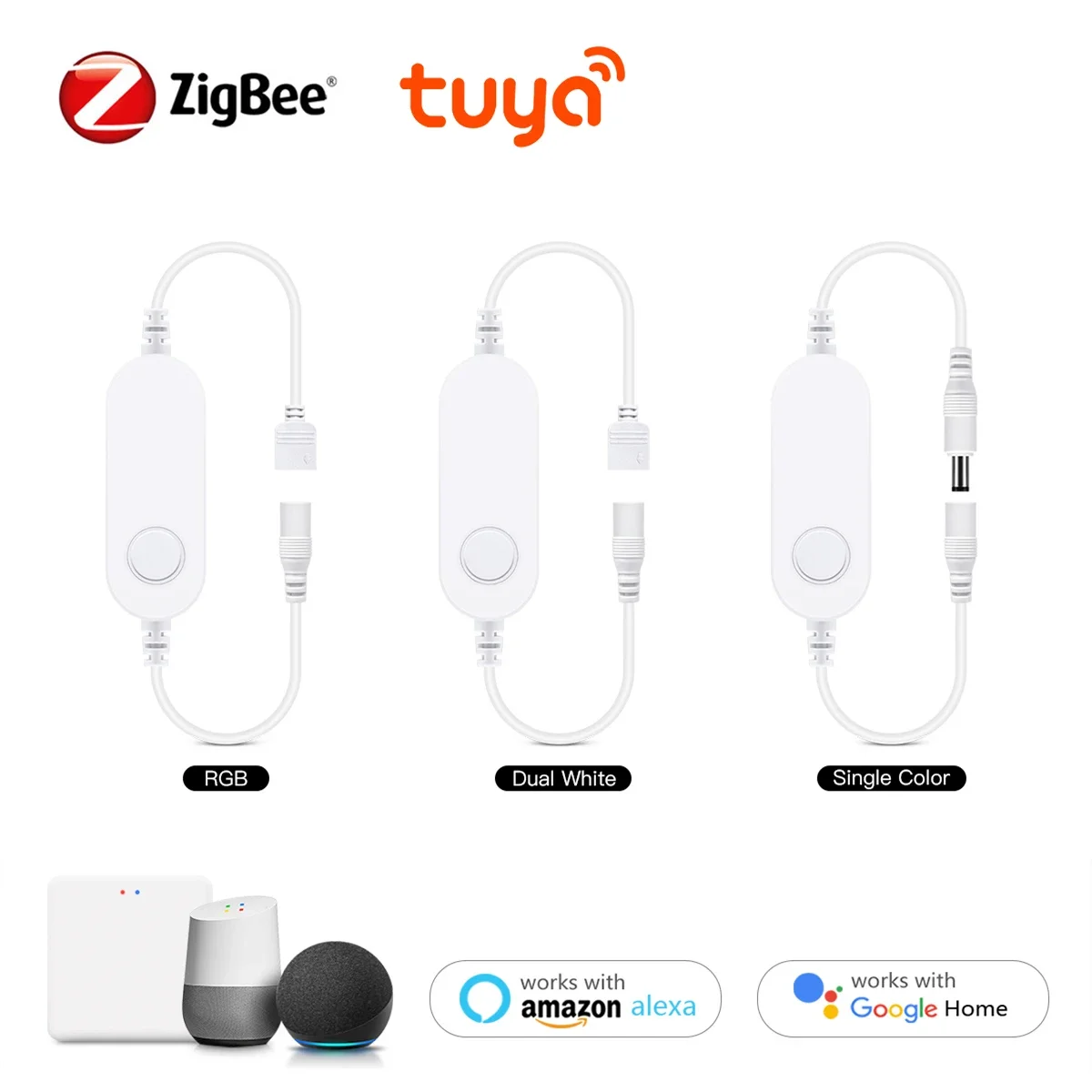 Tuya Zigbee3.0 LED Smart Controller 12V-24V Dimmer for Single Color/CCT/RGB LED Strip Works with Alexa Google SmartThings Bridge
