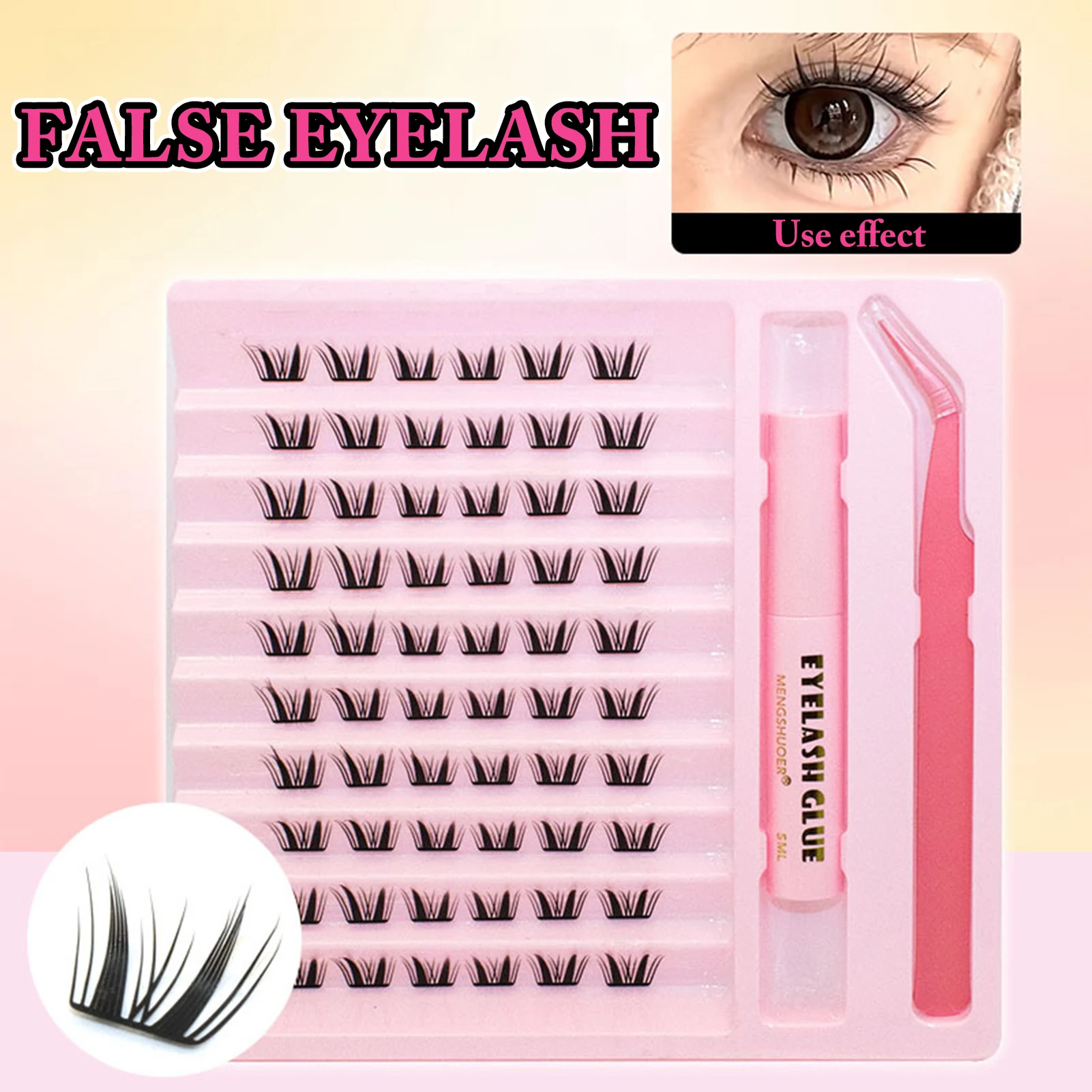 Zestaw do symulacji sztucznych rzęs, pojedyncze kępki, segmentowe sztuczne rzęsy z klejem do rzęs i zestawem pęset, narzędzie do makijażu.