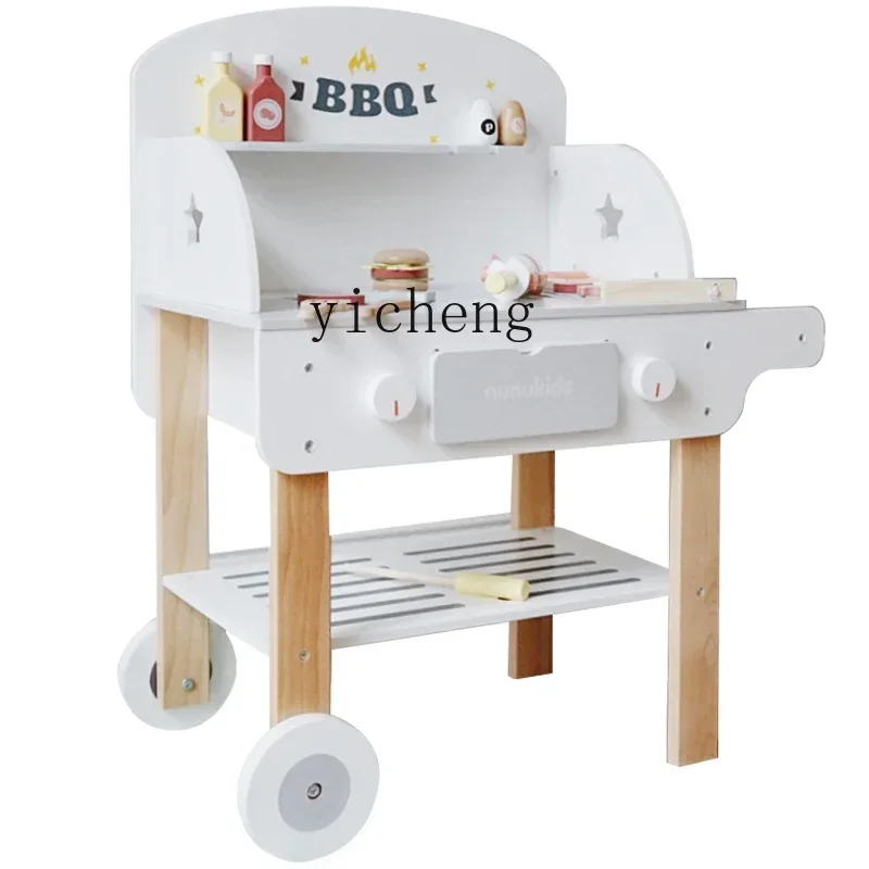 Children's Barbecue Car Tool Table BBQ Toy Wooden Play House Kitchen GiftR13