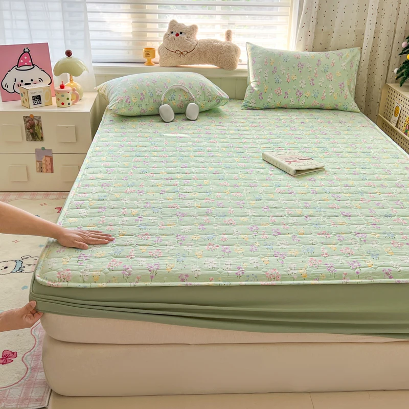 Quilted Mattress Cover Single/Queen/King Size Thicken Bed Covers with Elastic Flower Printed Mattress Protectors 매트리스 커버
