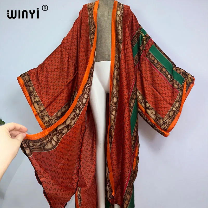 WINYI Africa Classic pattern print sweet lady beach Cardigan lungo bohémien Cover-up stitch Casual Boho Maxi Holiday party kimono